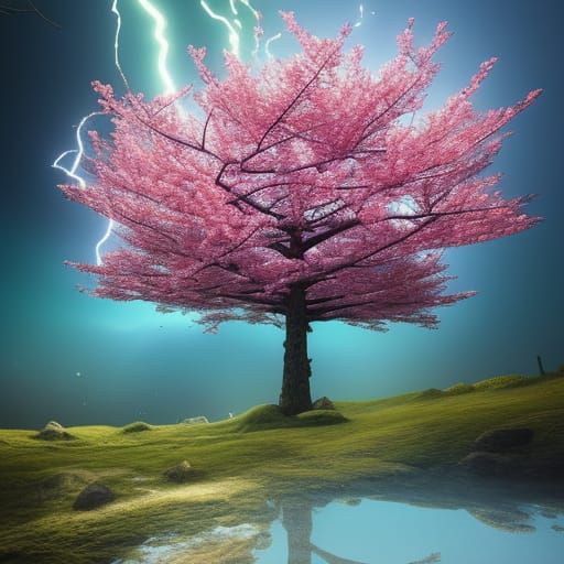 Cyberpunk Cherry Blossom Heart with Volumetric Lighting