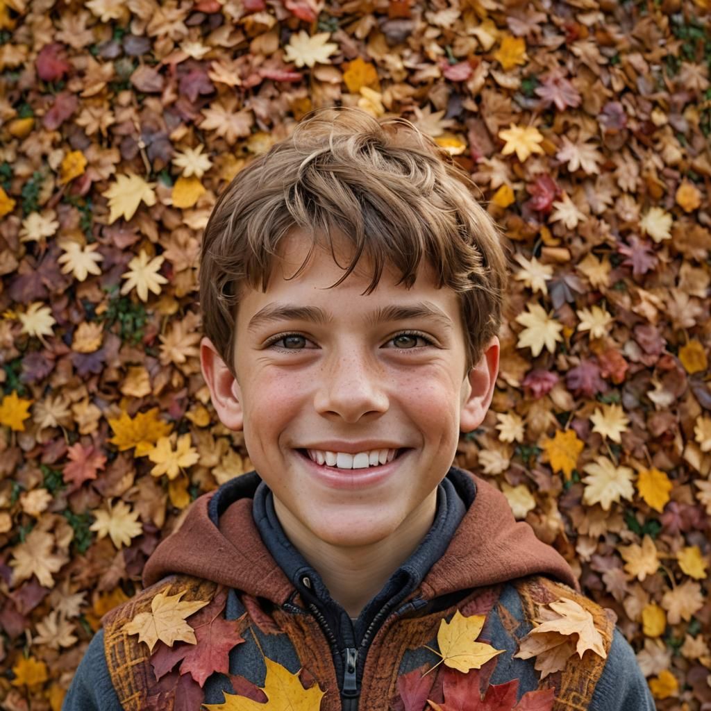 Warm Portrait of Young Boy in Prague Autumn