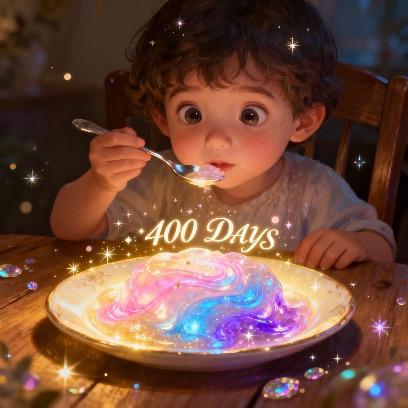 Magical Food Dish Eaten by Child, Glowing and Sparkly