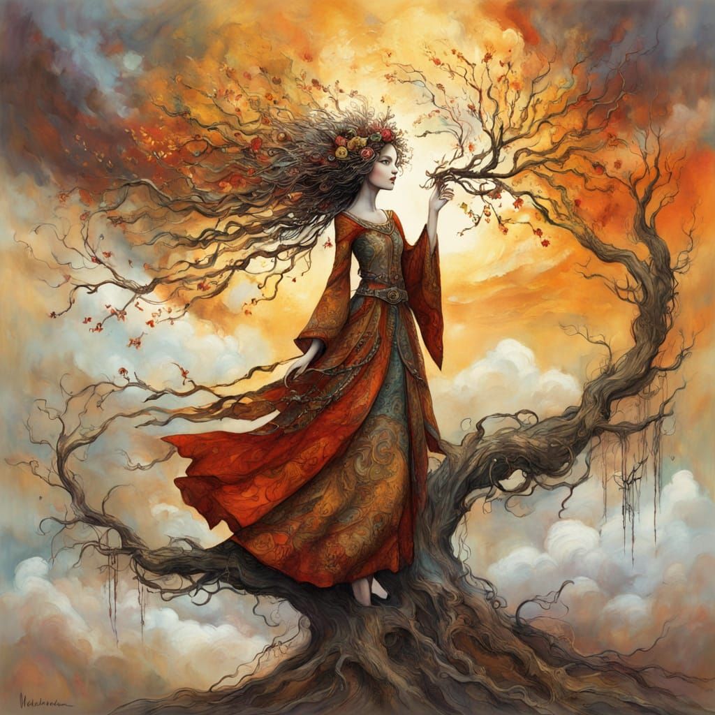 Whimsical Fairy in a Sunset Wonderland