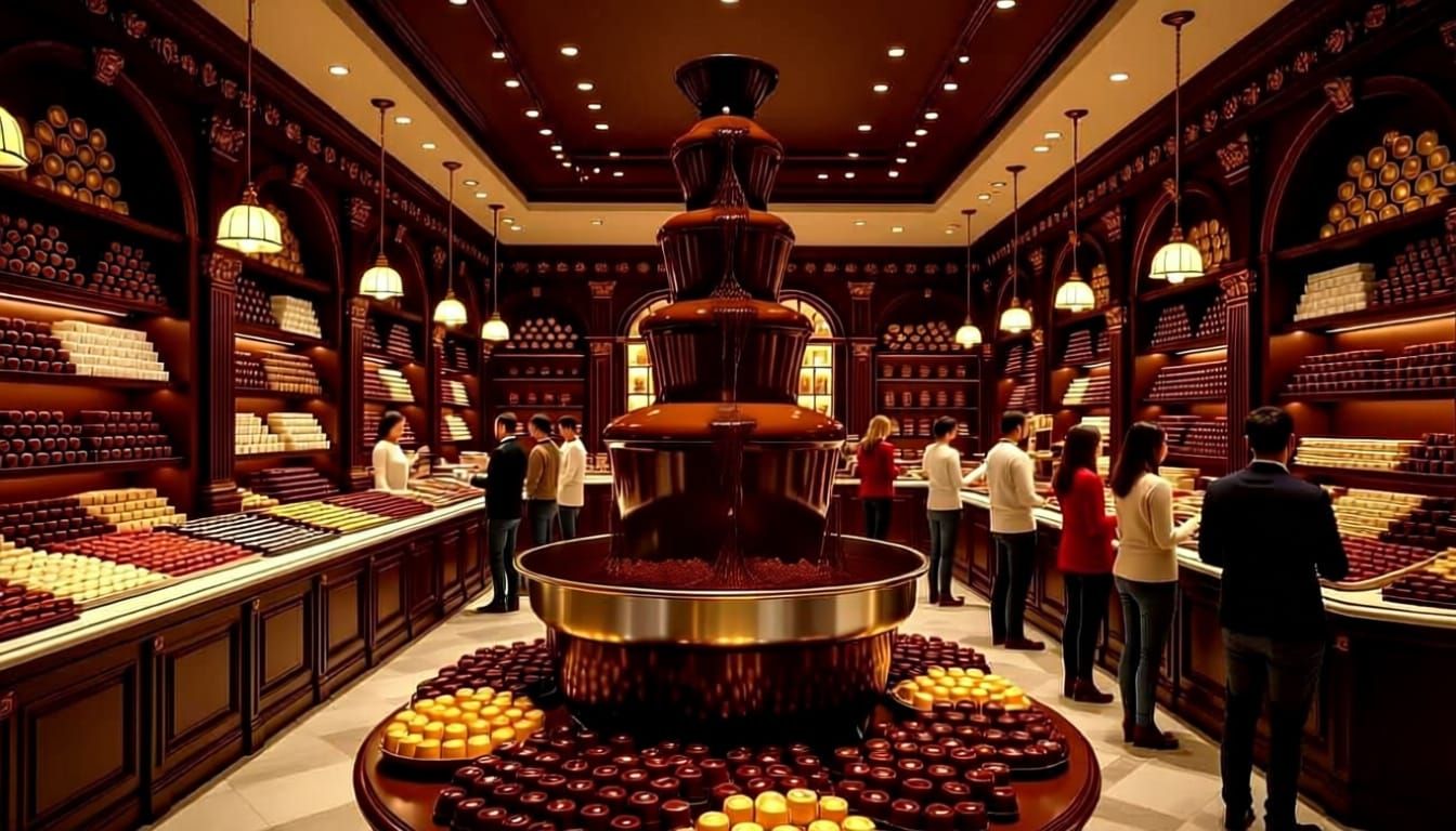 Decadent Chocolate Store with Dripping Fountain