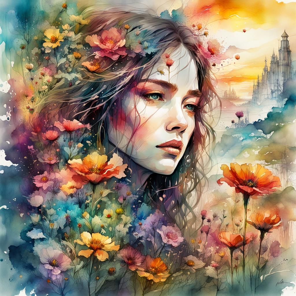 Fairytale Flower Fantasy in Digital Watercolor