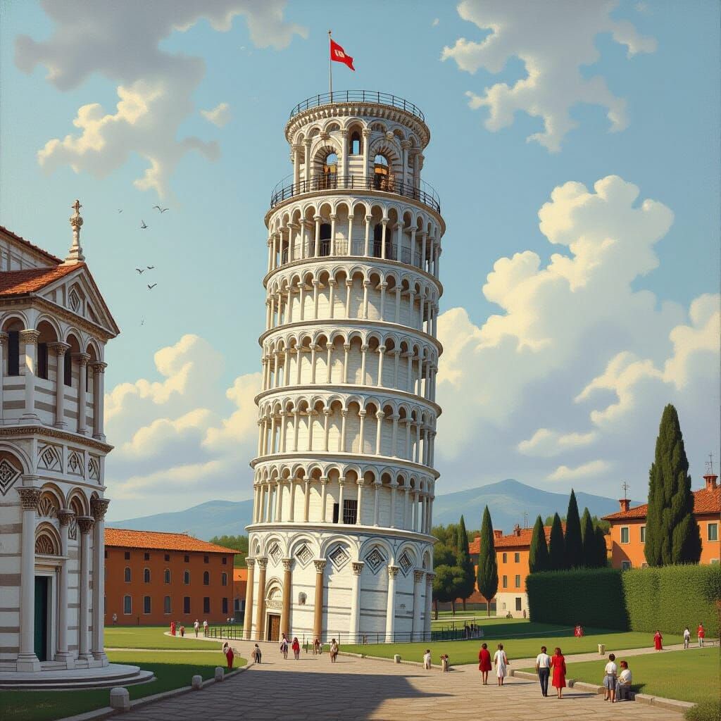Romantic View of Leaning Tower of Pisa