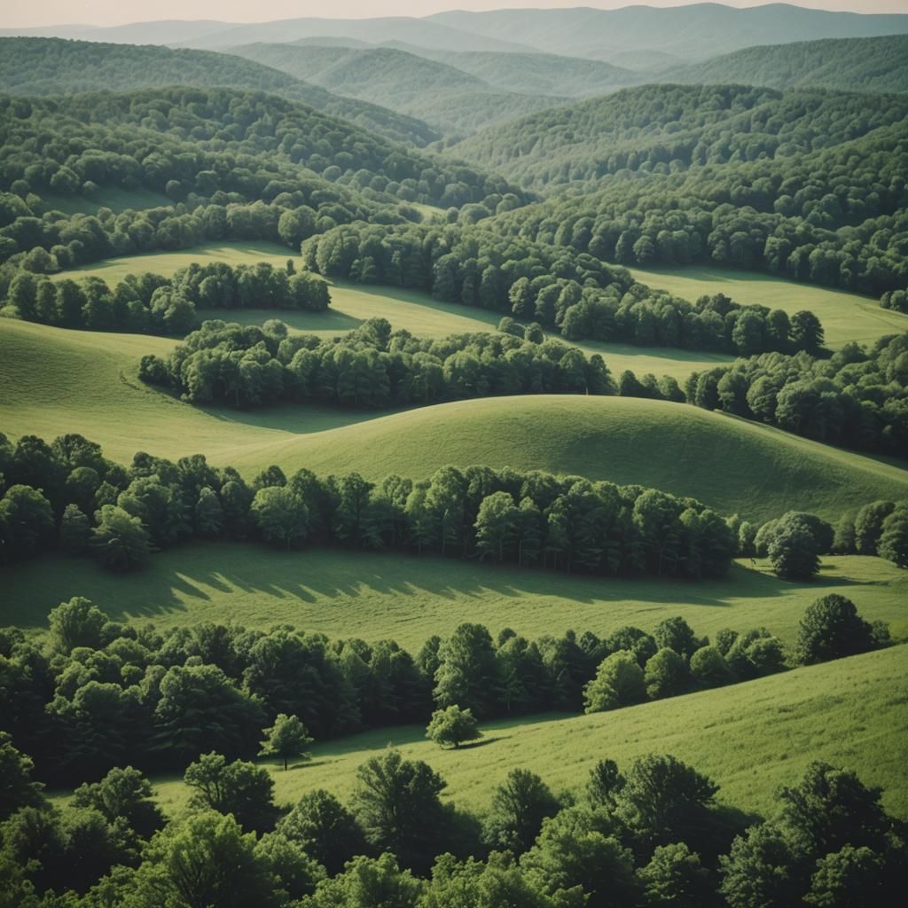 Cinematic Green Hills of Virginia with Film Grain
