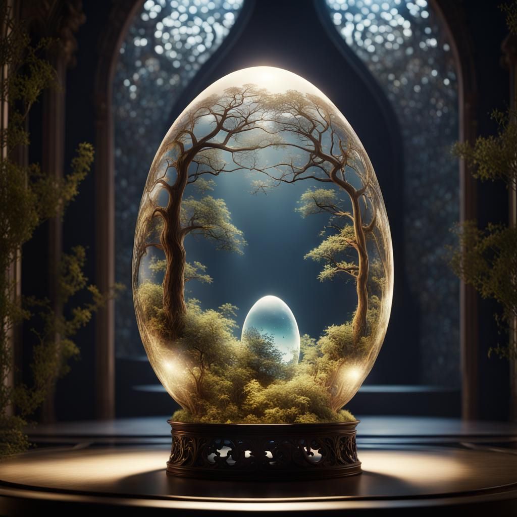 Mystic Garden in Glass Egg: Photorealistic CGI Render