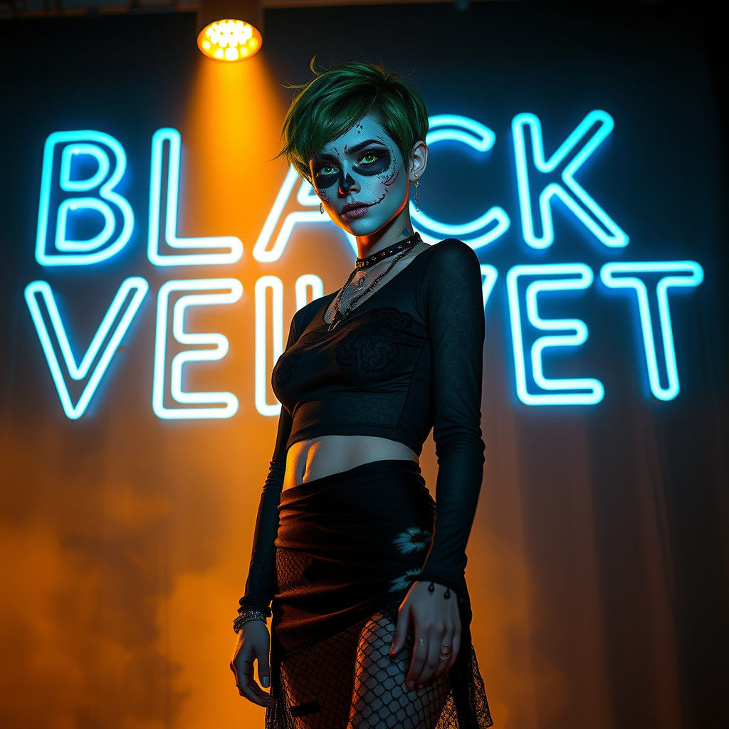 Goth Girl with Green Hair on Stage