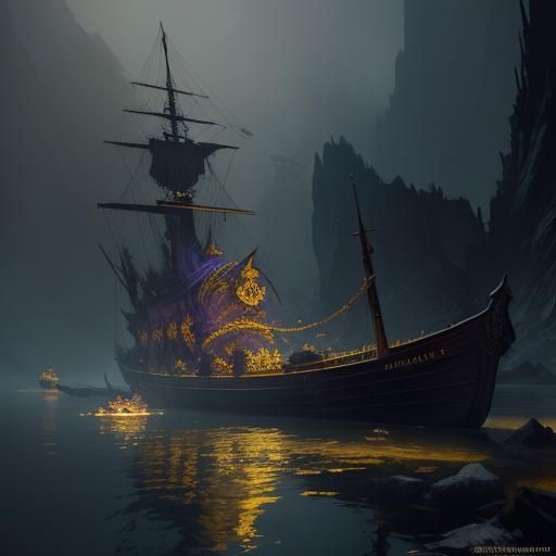 Dragon Scale Boat in Dark Fantasy Style