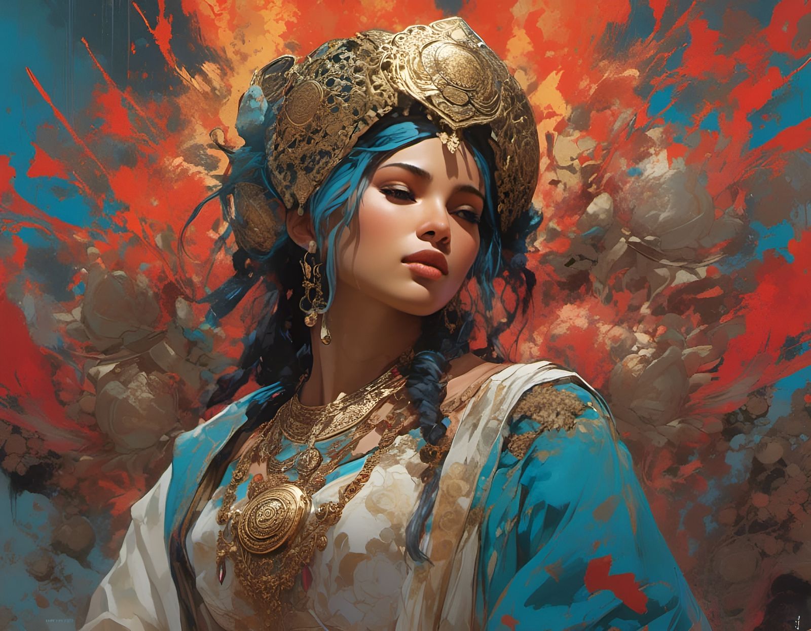 Beautiful Muslim Girl in Splash Art Style