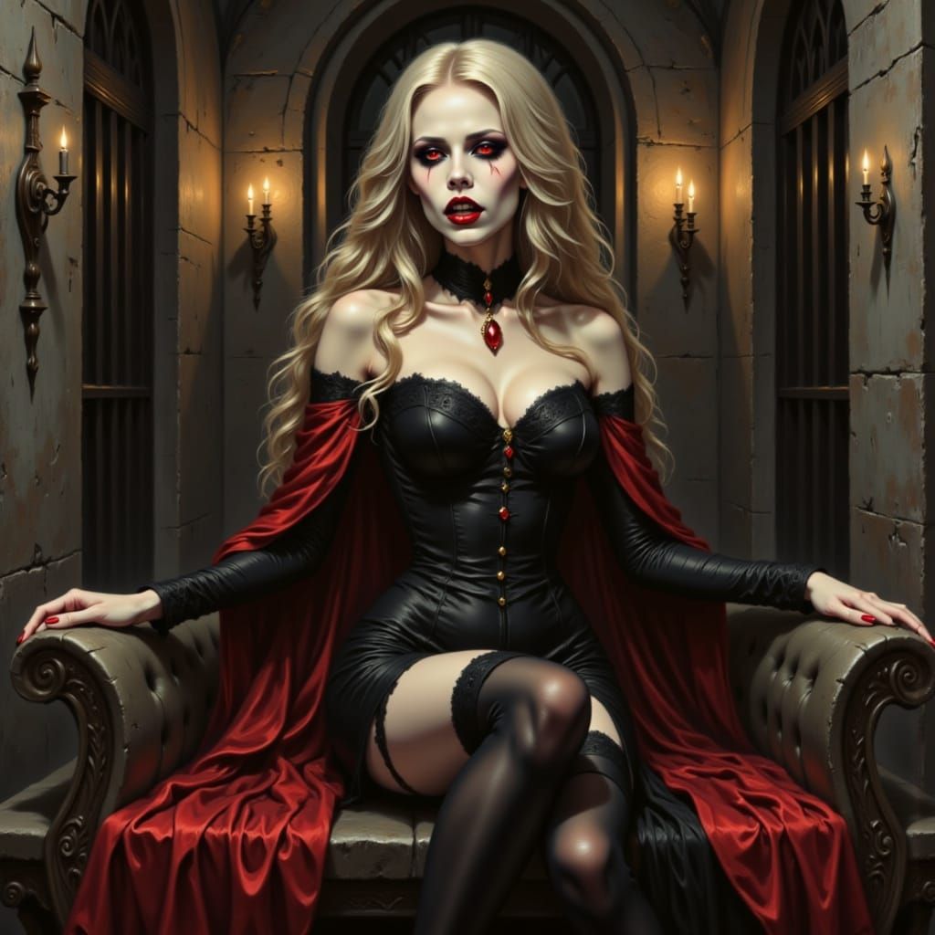 Vampire Woman in Dark Fantasy Gothic Corset and Cape