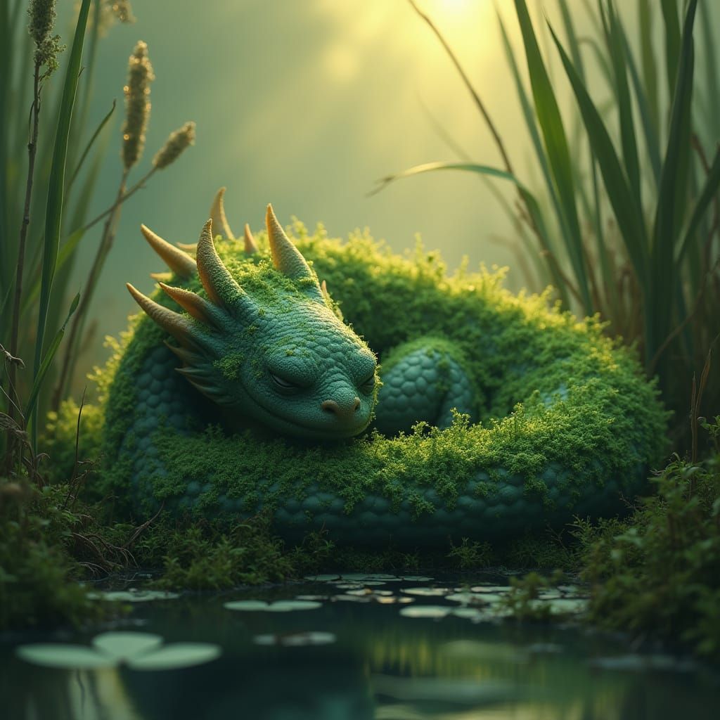 Mystical Mudwing Dragon in Emerald Moss, Marshes Glow