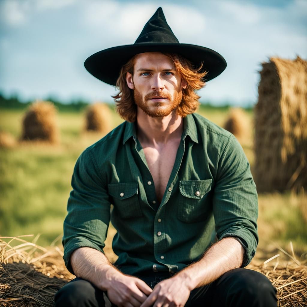 Handsome Scarecrow with Crow in Natural Lighting