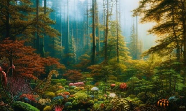 Fantasy Landscape with Mycelium Network in Rich Colors