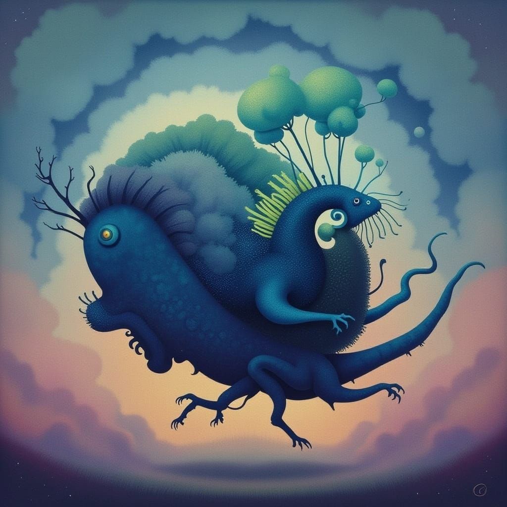 Horrifying Cloud Creature with Icy Eyes in Hyperrealistic St...