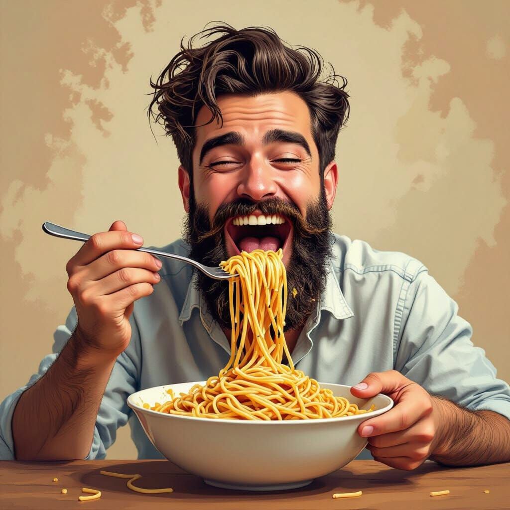 Surreal Man's Beard Made of Spaghetti Noodles
