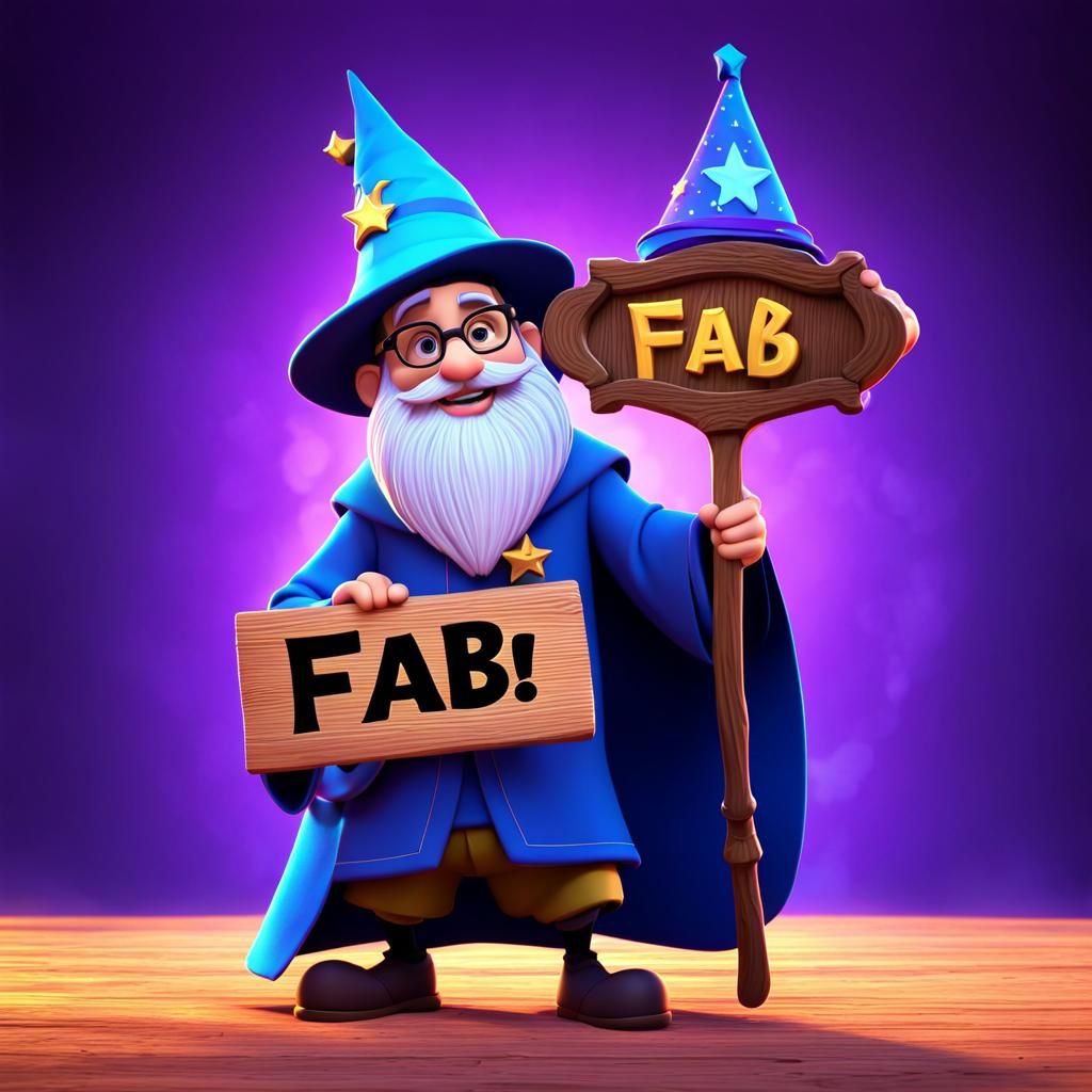 Cute Wizard Holding Sign in 3D Digital Art