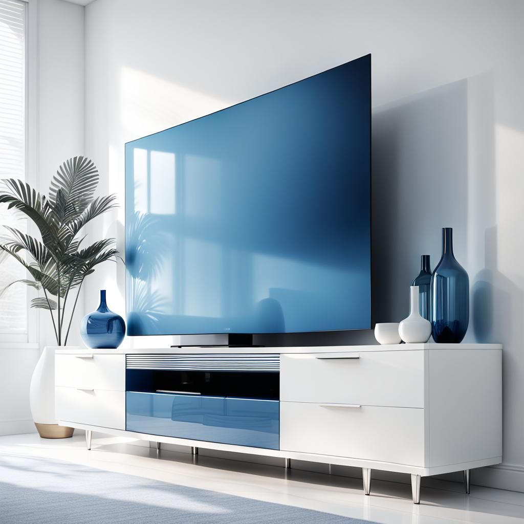 Minimalist Blue and White TV Cabinet: Modern Interior Design