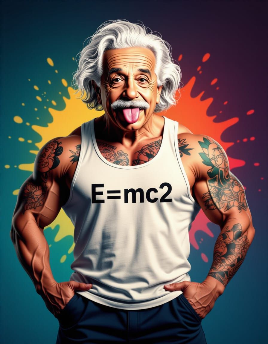 Einstein as Tattooed Bodybuilder: Detailed Digital Art