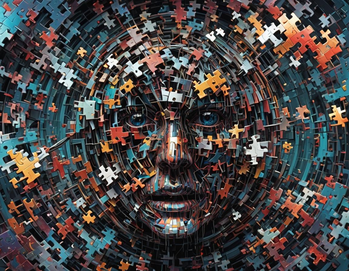 Surreal Glitch Art Puzzle with Digital Distortions