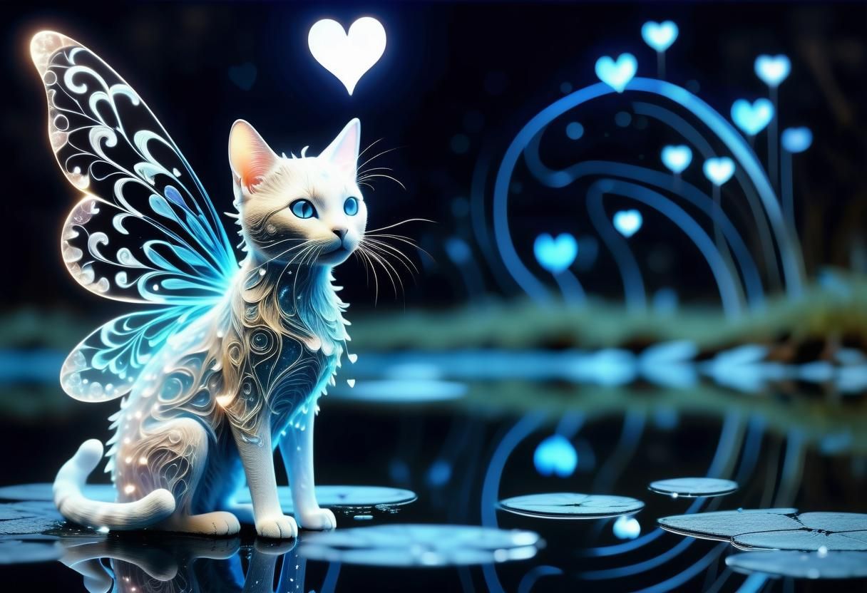 Glowing Fairy Cat with Bioluminescent Wings
