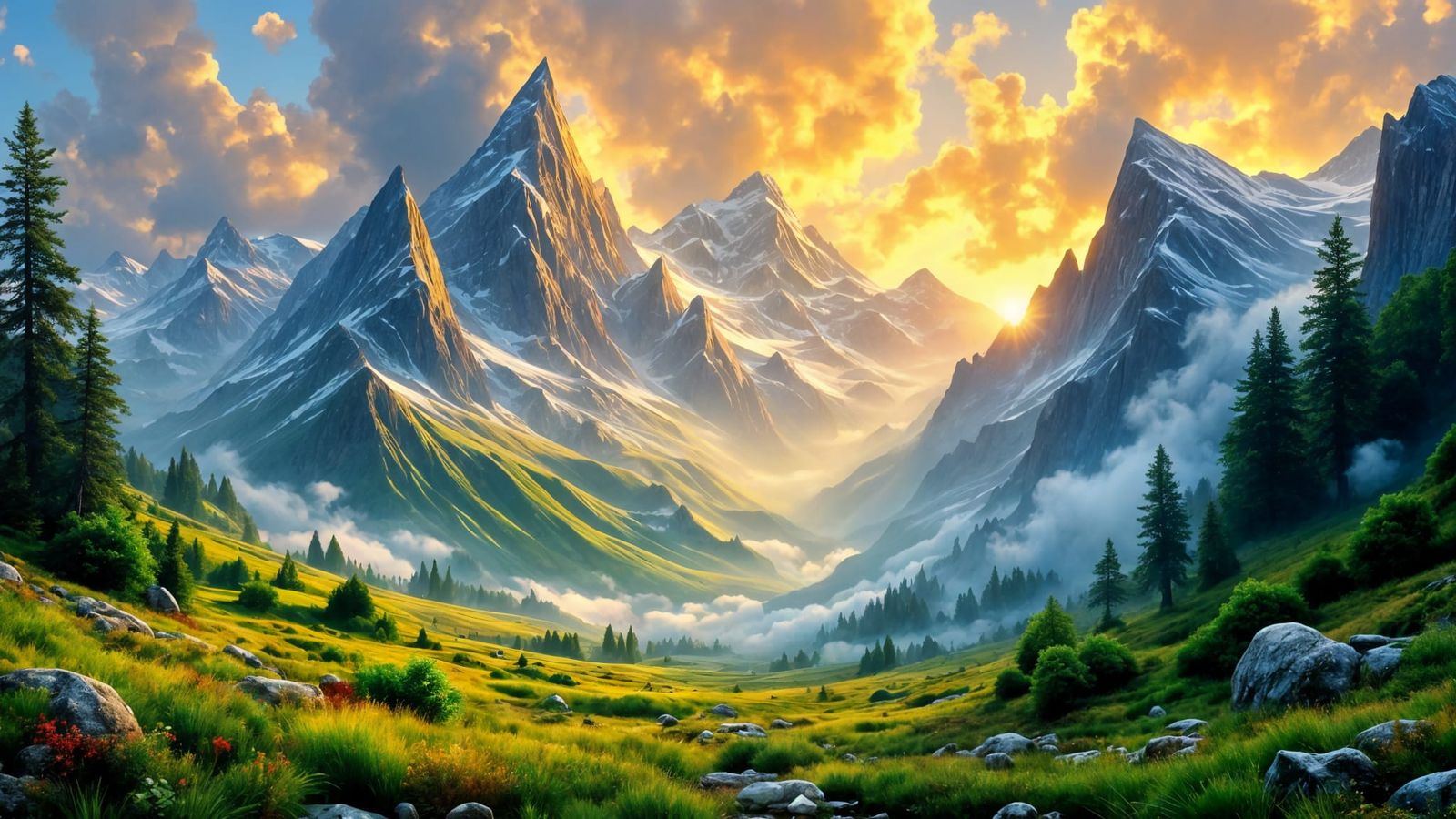 Epic Swiss Alps Landscape at Golden Hour