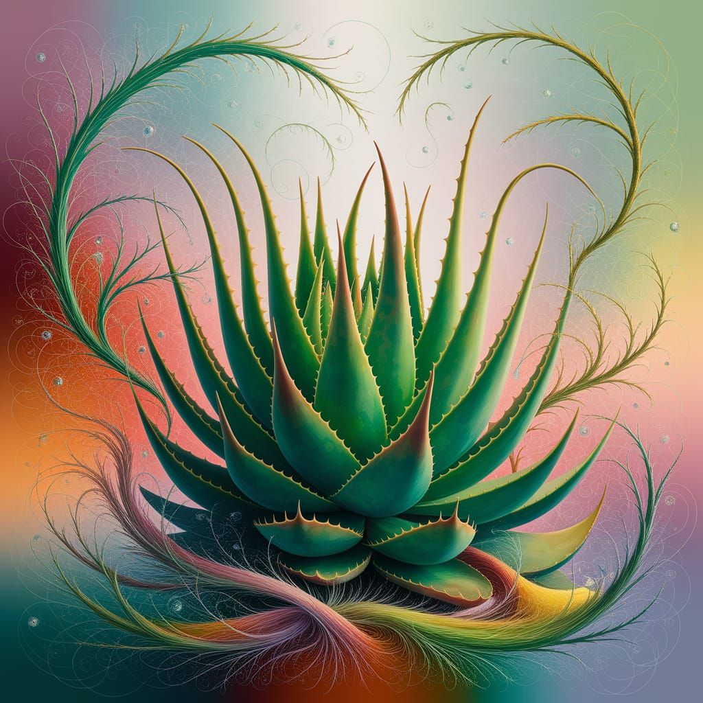 Aloe Vera in Surreal Abstract Painting