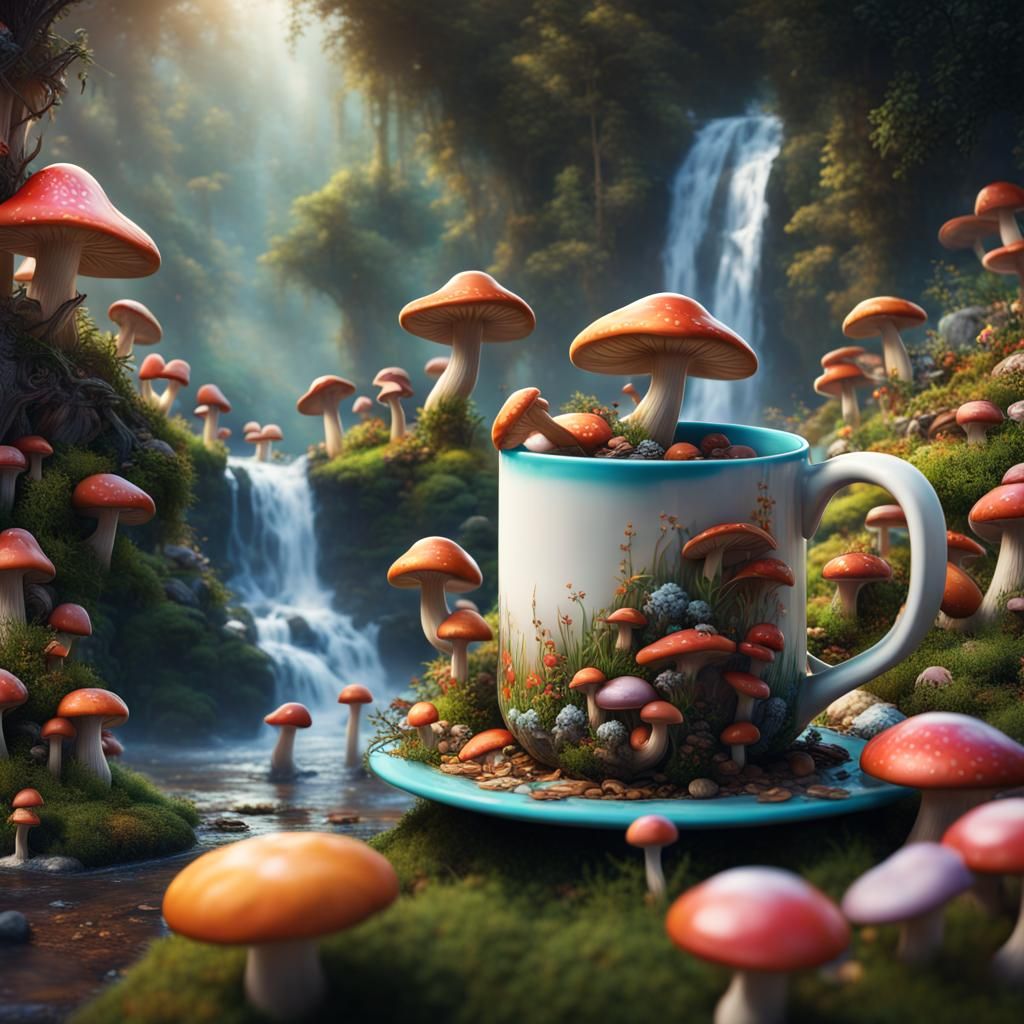 Mushroom Wonderland: A Coffee Lover's Dream, Detailed Matte ...