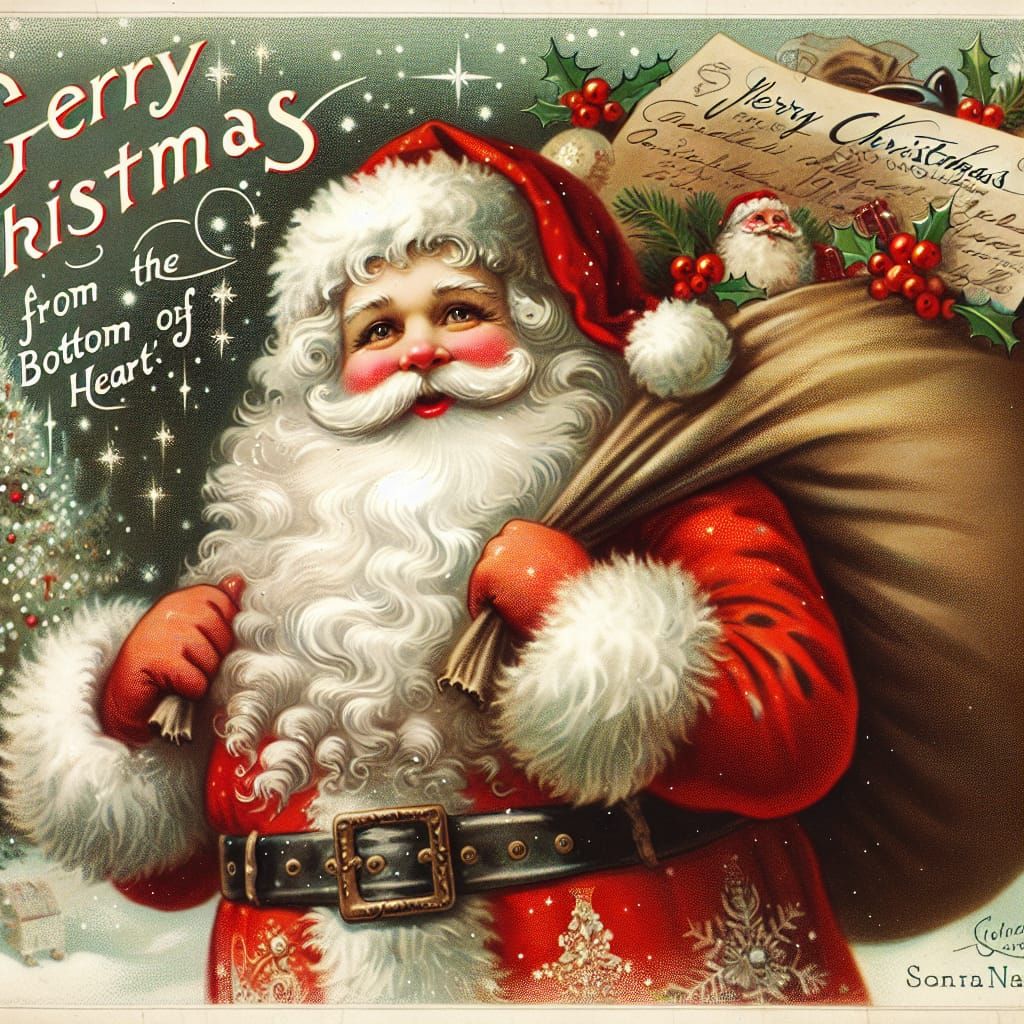 Vintage Christmas Postcard with Santa Claus and Gifts