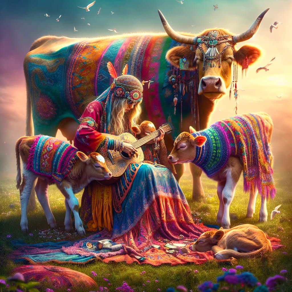Hippy Cow Mother's Day Celebration: Digital Matte Painting