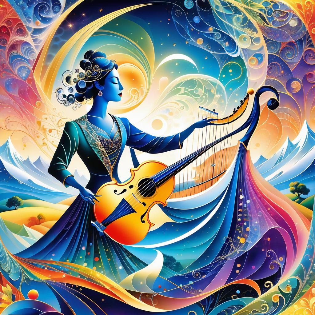 Celestial Musician Double Exposure in Surreal Style