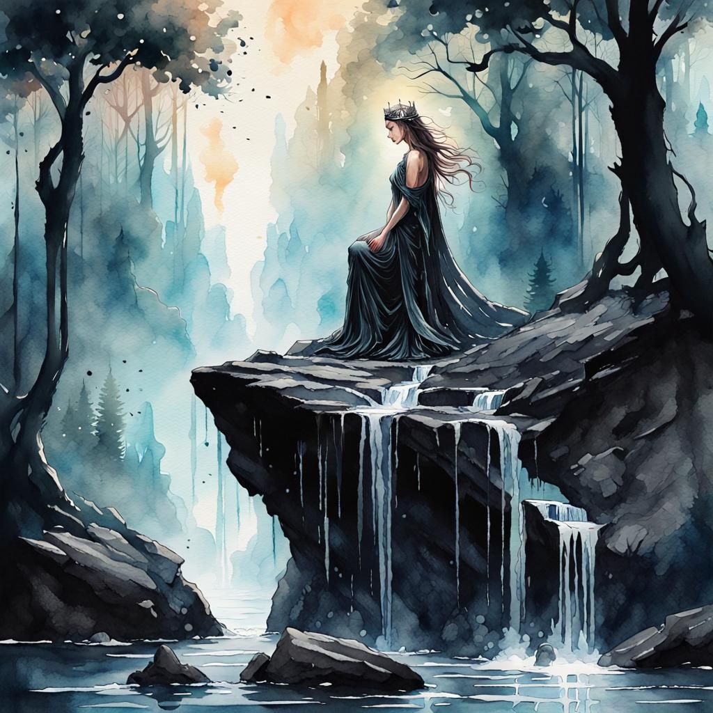 Fantasy Empress Weeping: A Watercolor Art Wallpaper