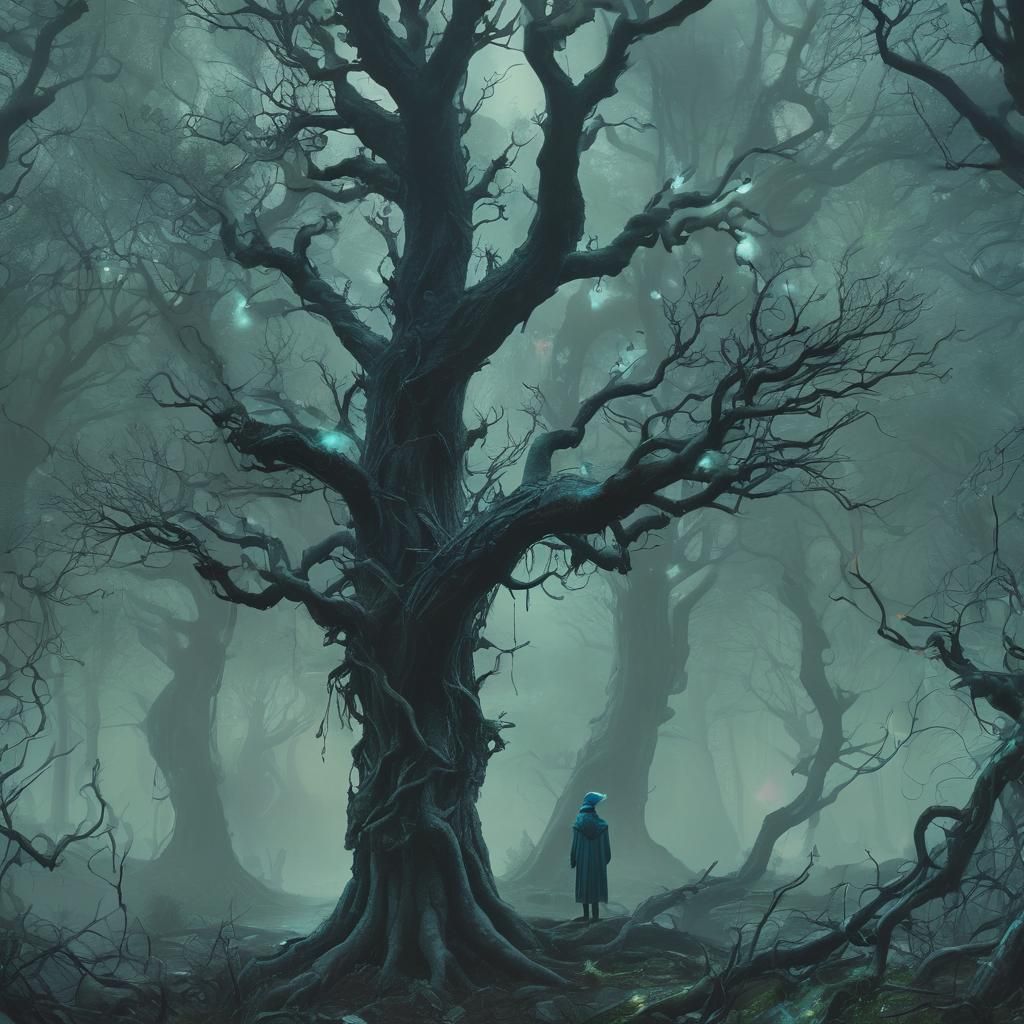 Mystical Wizard in Dark Fantasy Forest Concept Art