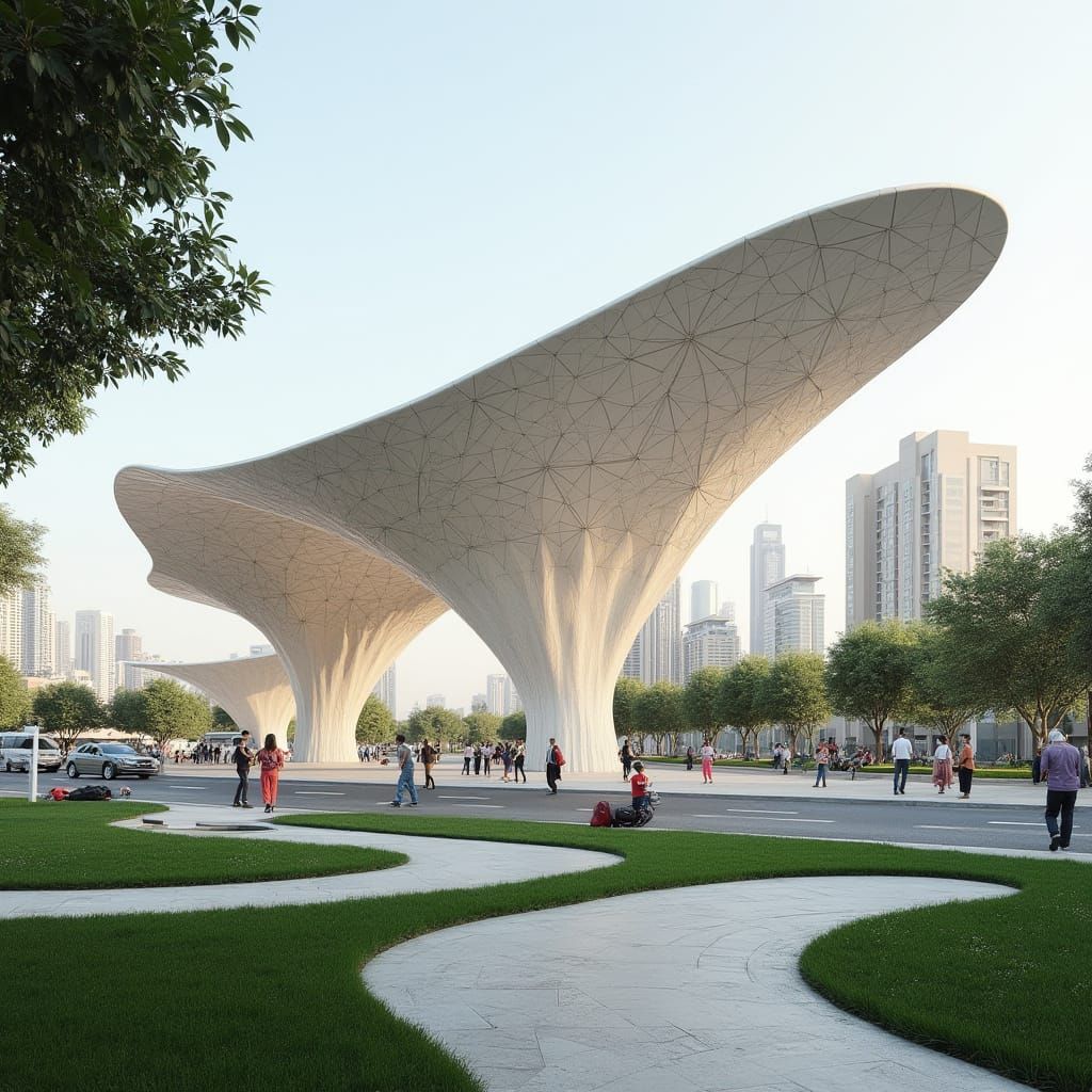 Surreal Futuristic Structure in Dubai Style with Urban and O...