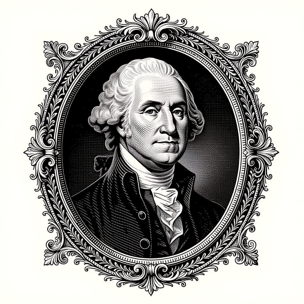 George Washington Portrait Engraving in Vintage Dollar Bill ...
