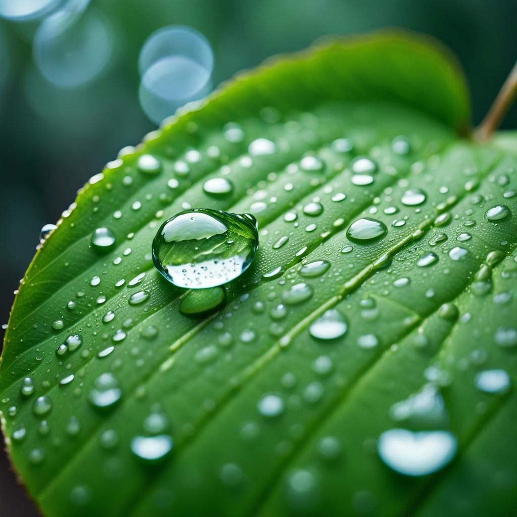 Raindrop on Leaf: Photorealistic Close-Up with Vivid Colors