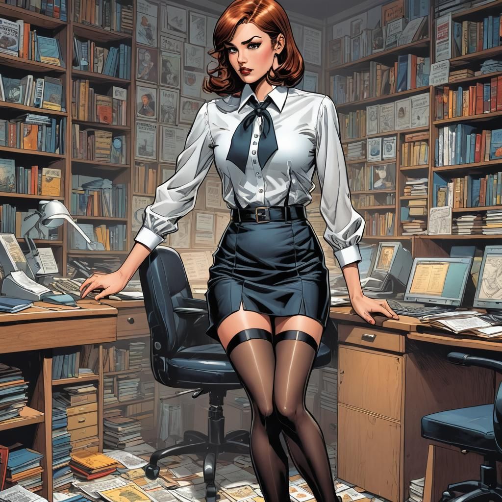 Secretary in Mini Skirt: Comic Book Art Style