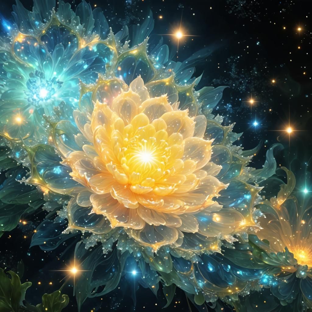 Cosmic Nebula Flower with Fractal Petals in Manga Style