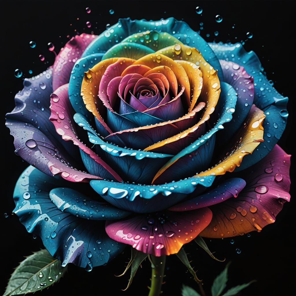 Surreal Urban Rose in Ombre Blues and Gold