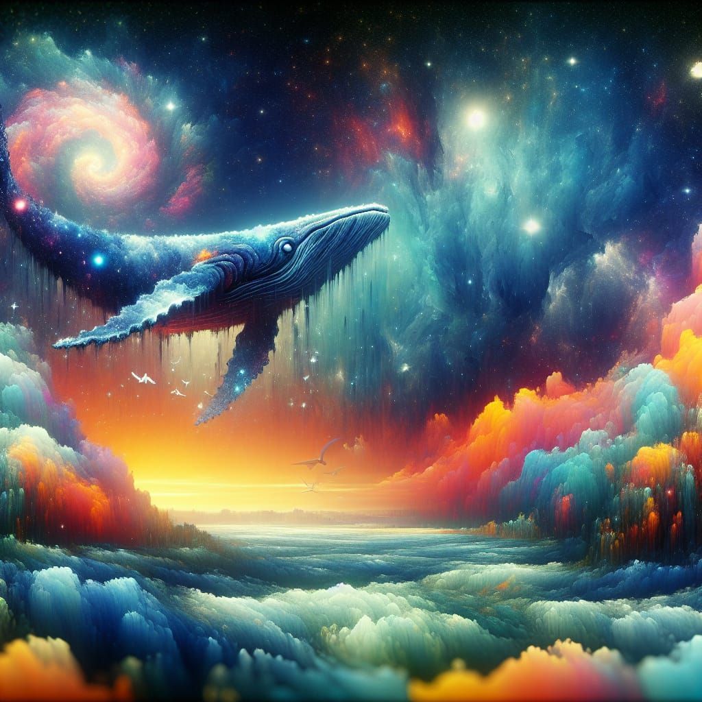 Cosmic Galaxy Whale in Impressionist Dreamscape
