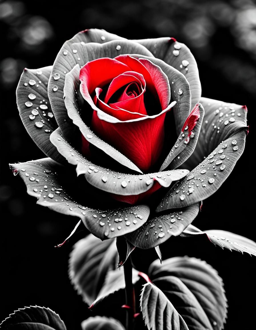 Striking Red Rose in Selective Color Greyscale