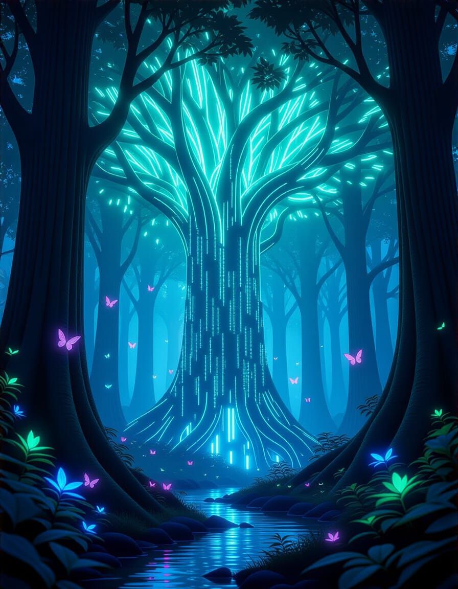 Bio-Luminescent Fiber Optic Forest Digital Art