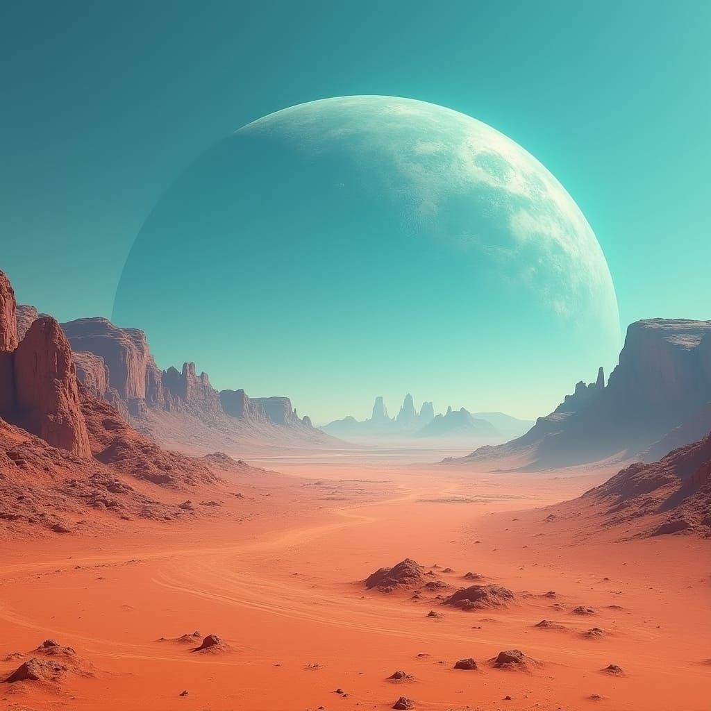 Alien Moonscape with Saturn, Photorealistic Sci-Fi Art