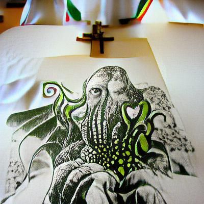 Cthulhu Ink Drawing in Psychedelic Style