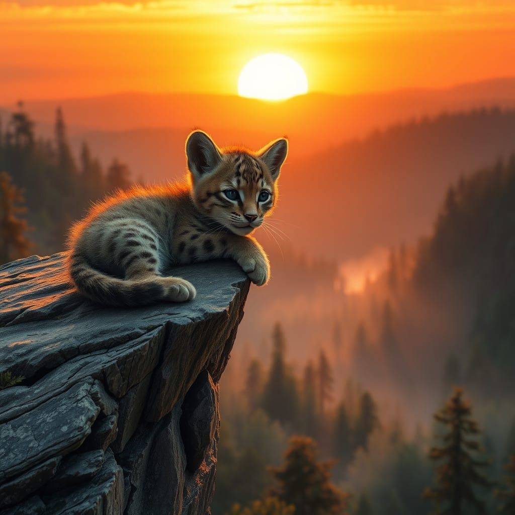 Languid Baby Bobcat on Sunset Rock