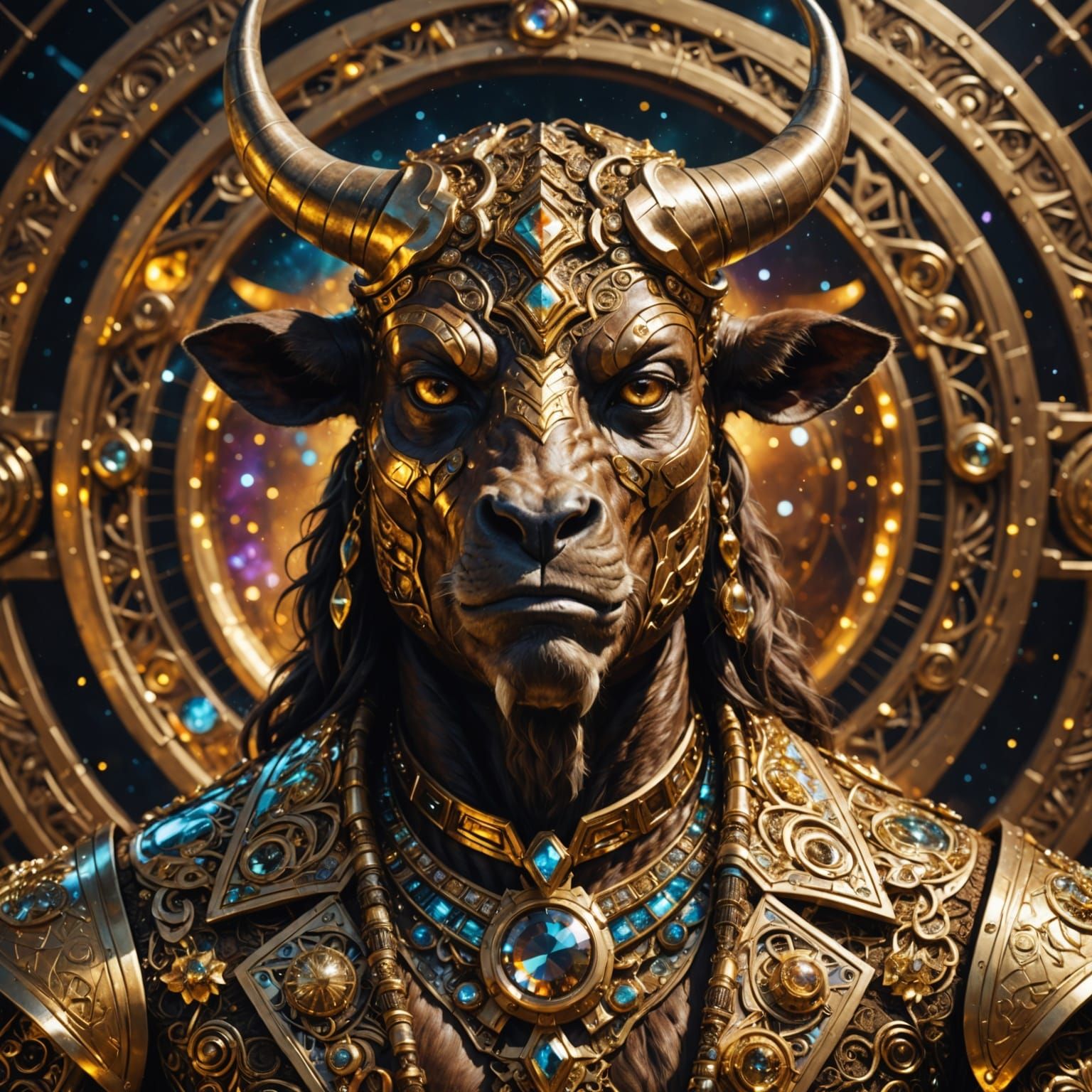 Beautiful Minotaur in Futuristic Suit: Hyperrealistic Portra...