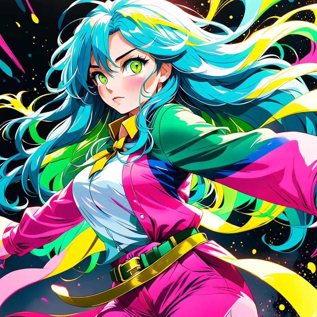 Curvy Woman in Anime Illustration with Bold Colors