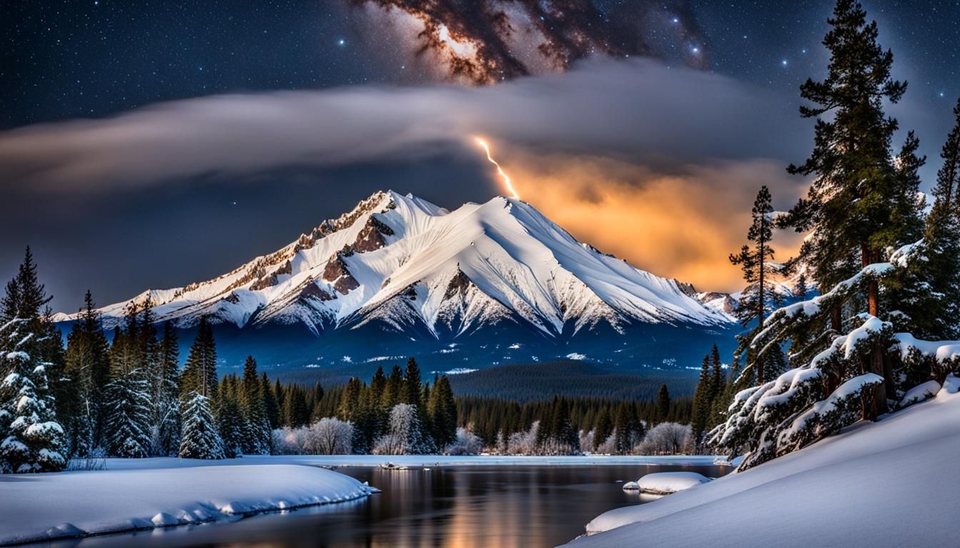 Mount Shasta Christmas Card in Oil Painting Style