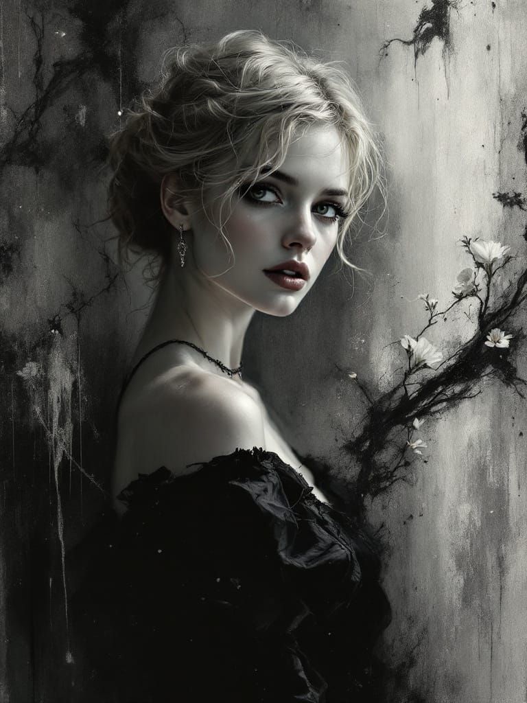 Blond Pin-Up Woman in Gothic Romantic Style