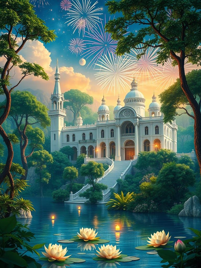 Luminous Tropical Palace in Art Nouveau Style