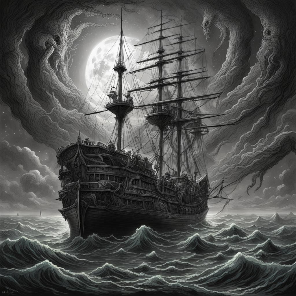 Ship Entangled in Cosmic Horror, Doré Style