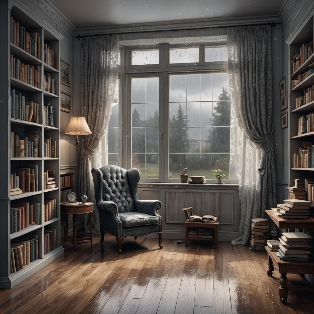 Classic Living Room with Rainy Day View